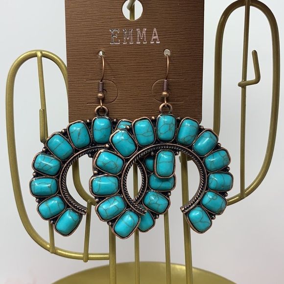 Emma Jewelry - Western Turquoise and Copper Fishhook Earrings NWT